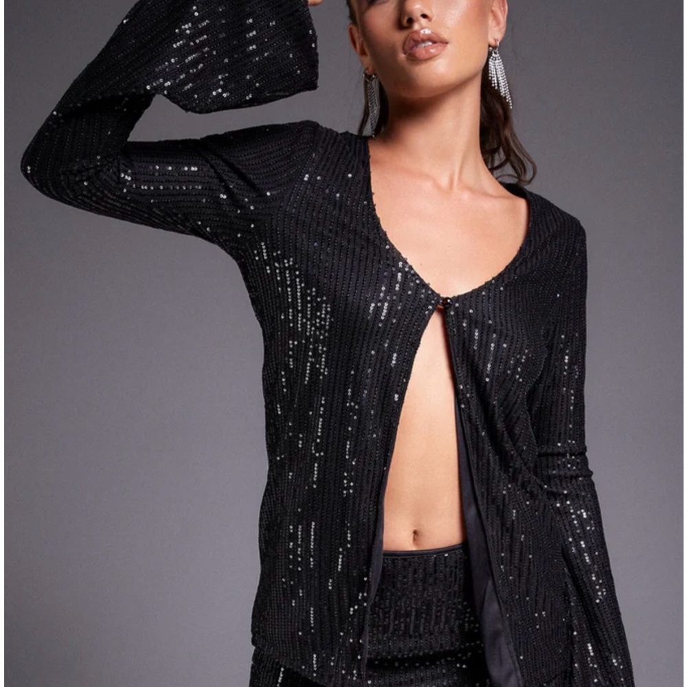 Motel Rocks Pulo Cardi In Drape Sequin Black, Size S